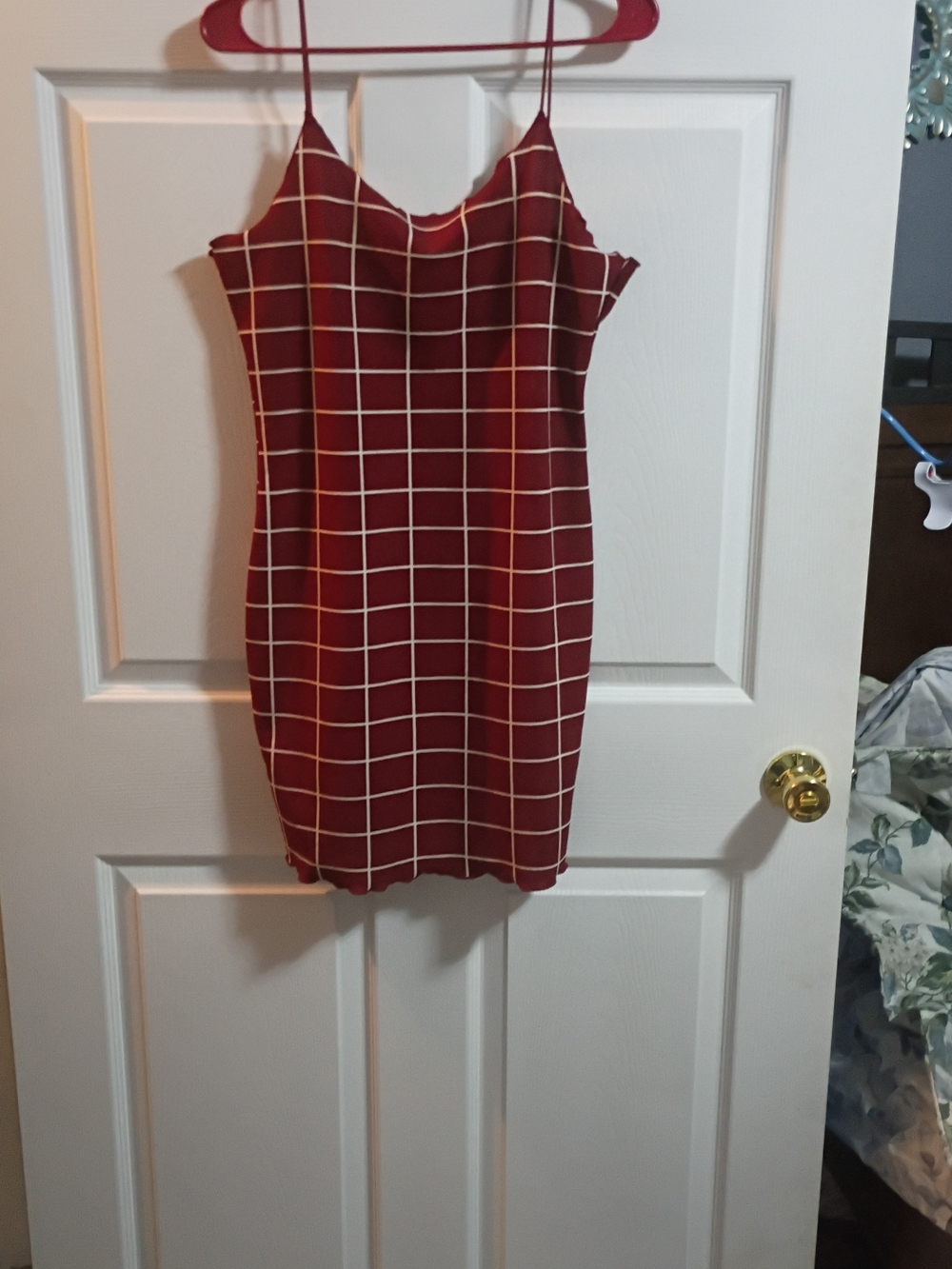 SHEIN Red Windowpane Slip Mini Dress